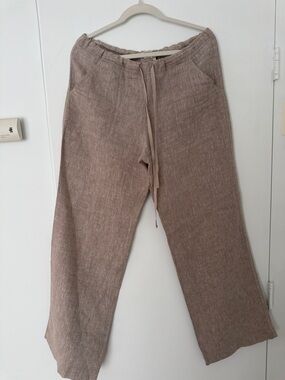 Max Studio Linen Blend Drawstring in Taupe-Brown